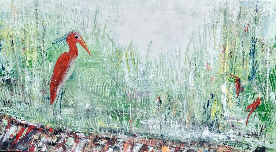 Red Heron at Marsh Painting by Patty Donoghue