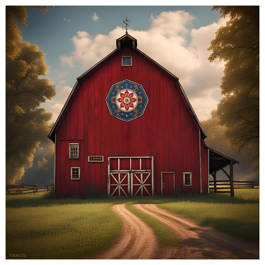 Red Hex Barn Digital Art