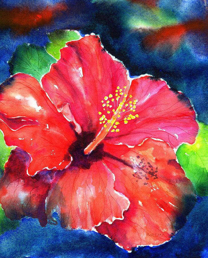 Red Hibiscus Flower Painting by Carlin Blahnik CarlinArtWatercolor