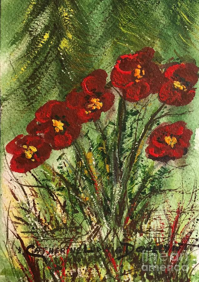 Red Hibiscus in Mixed Media  Painting by Catherine Ludwig Donleycott