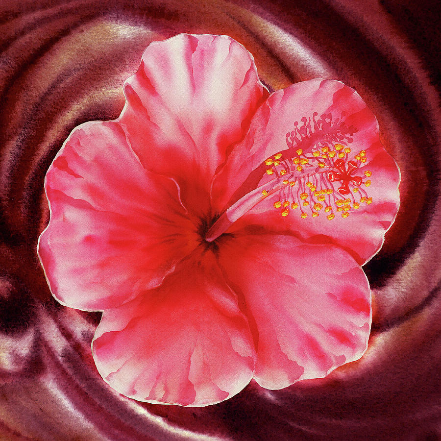 Red Hibiscus In Floral Vortex Watercolor  Painting by Irina Sztukowski