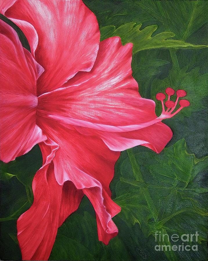Red Hibiscus Painting by Mary Deal