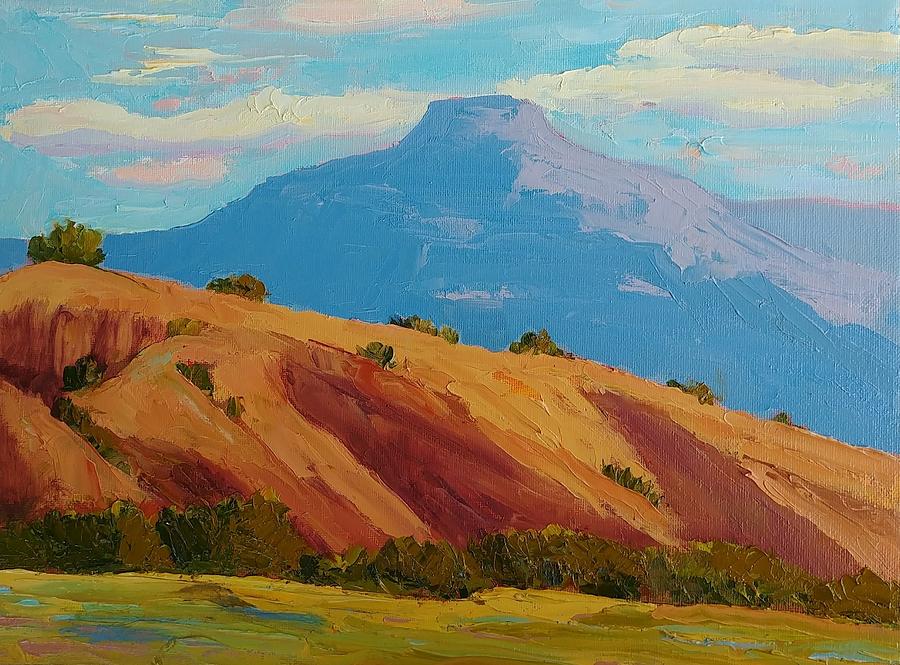 Red Hills, Blue Pedernal Painting by Marian Berg