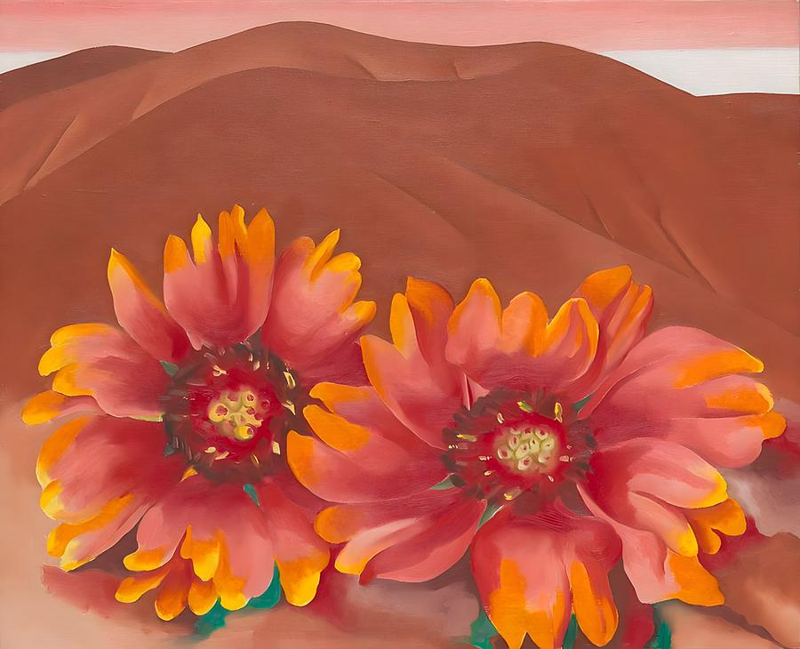 Vintage Painting - Red Hills with Flowers by Georgia OKeeffe