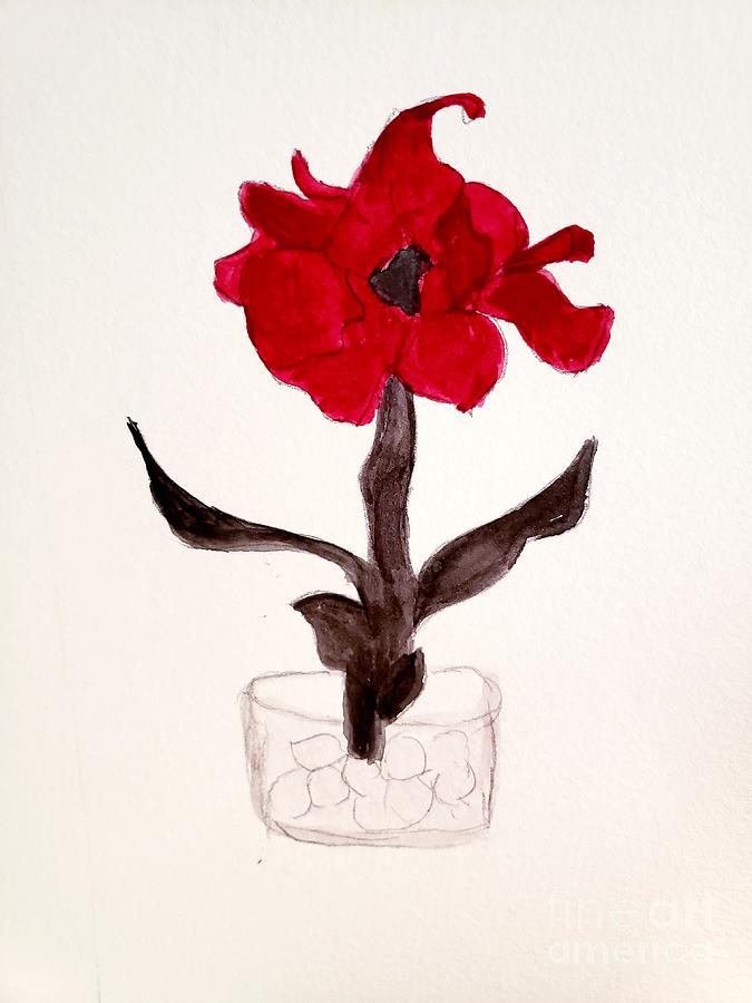 Red Holiday Flower Painting by Margaret Welsh Willowsilk