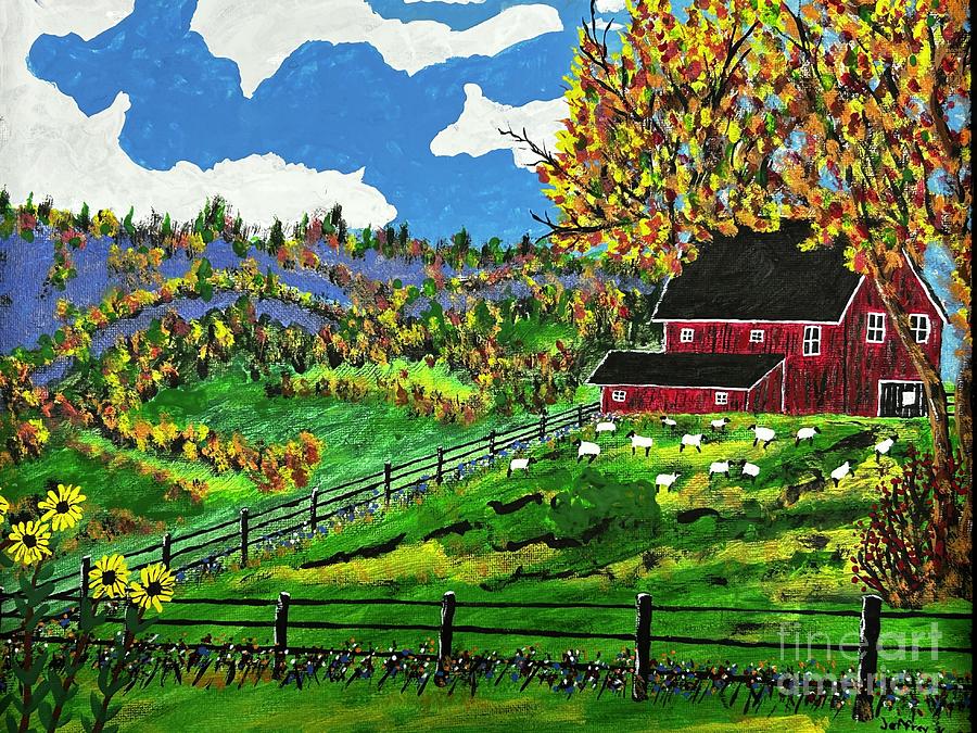 Red Sheep Barn Painting by Jeffrey Koss