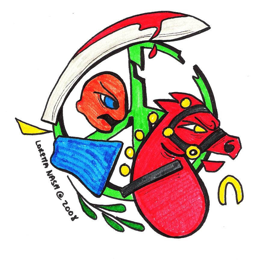 Red Horse Man Drawing by Loretta Nash