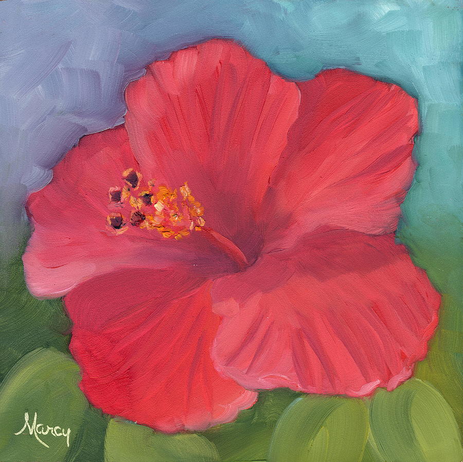 Red Hot Hibiscus Painting by Marcy Brennan