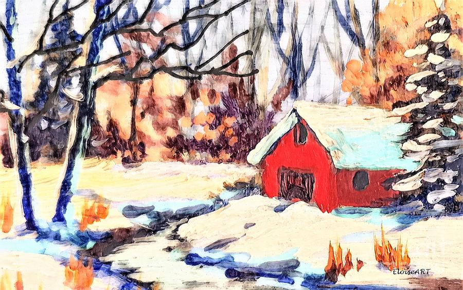 Red House in the Snow Painting by Eloise Schneider Mote