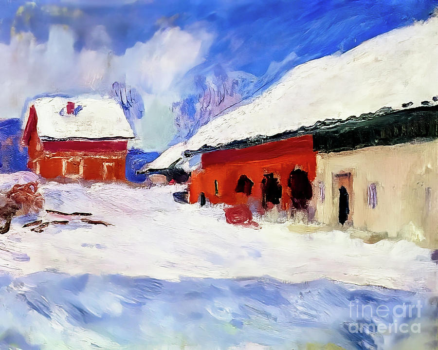 Red Houses at Bjornegaard in the Snow, Norway by Claude Monet 18 Painting by Claude Monet