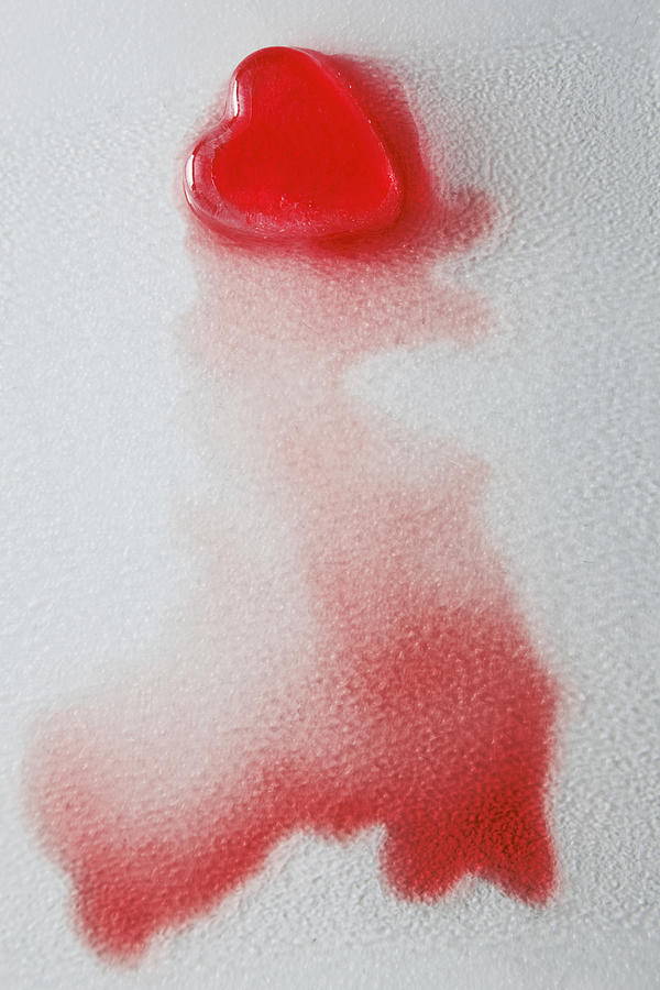 Red Ice-cube Heart Melting On Frosted Glass Photograph by Andrew Bret Wallis