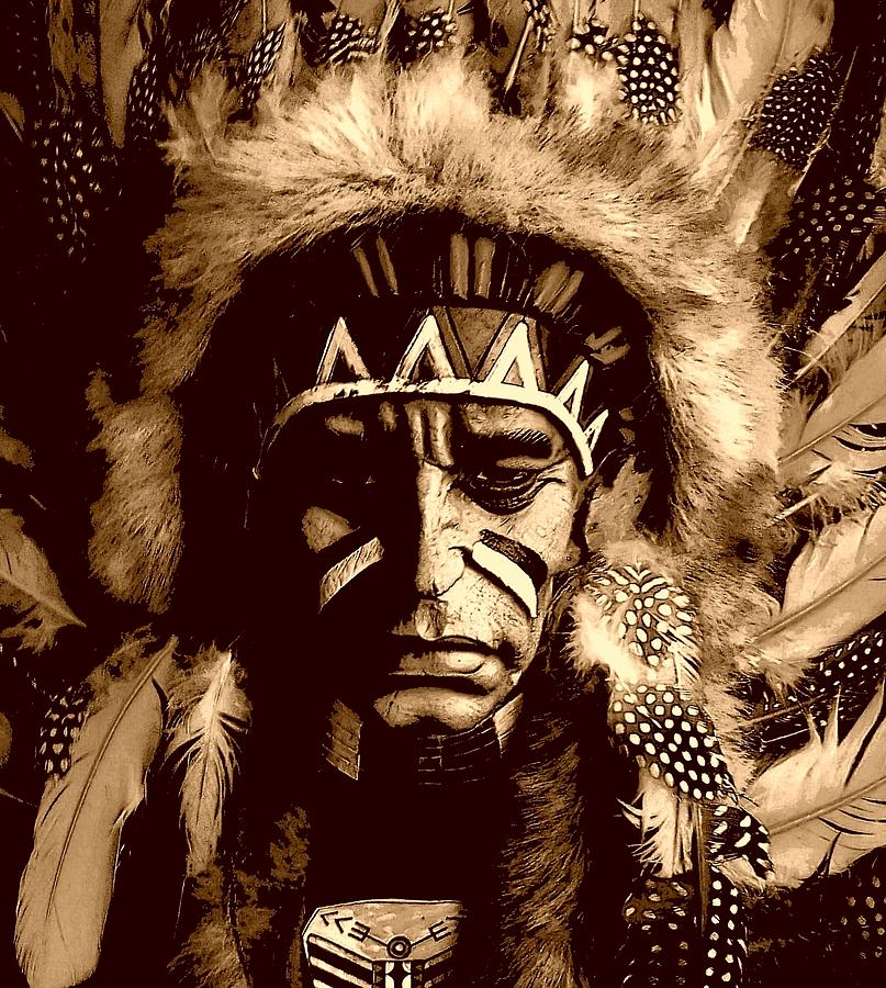 Red Indian Portrait in Sepia Photograph by Loraine Yaffe