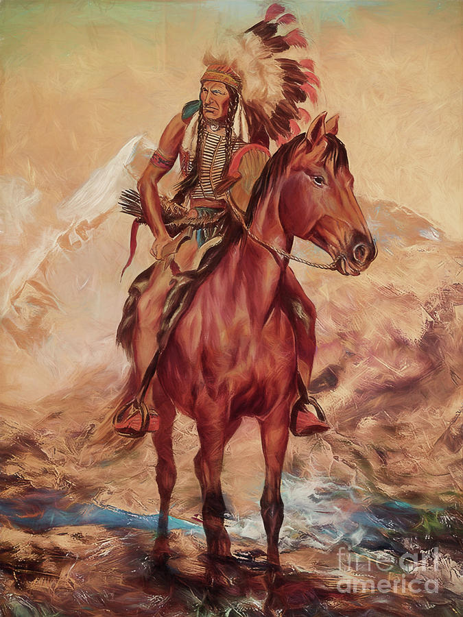 Red Indian warrior on horse  Painting by Gull G