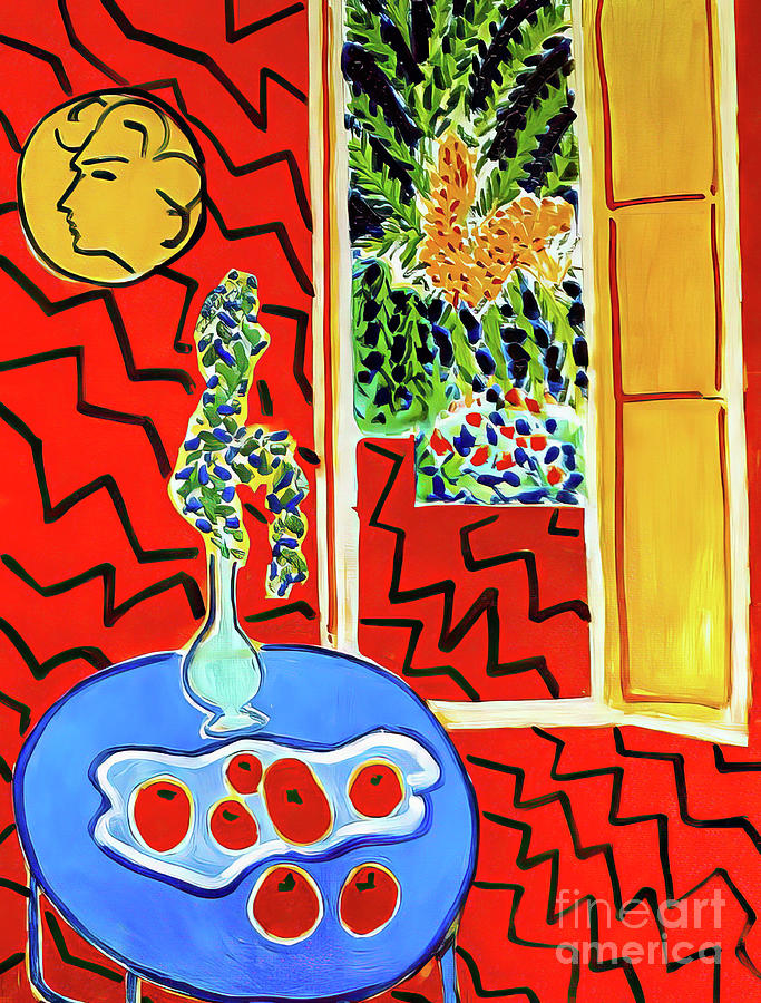 Red Interior Still Life on a Blue Table by Henri Matisse 1947 Painting by Henri Matisse