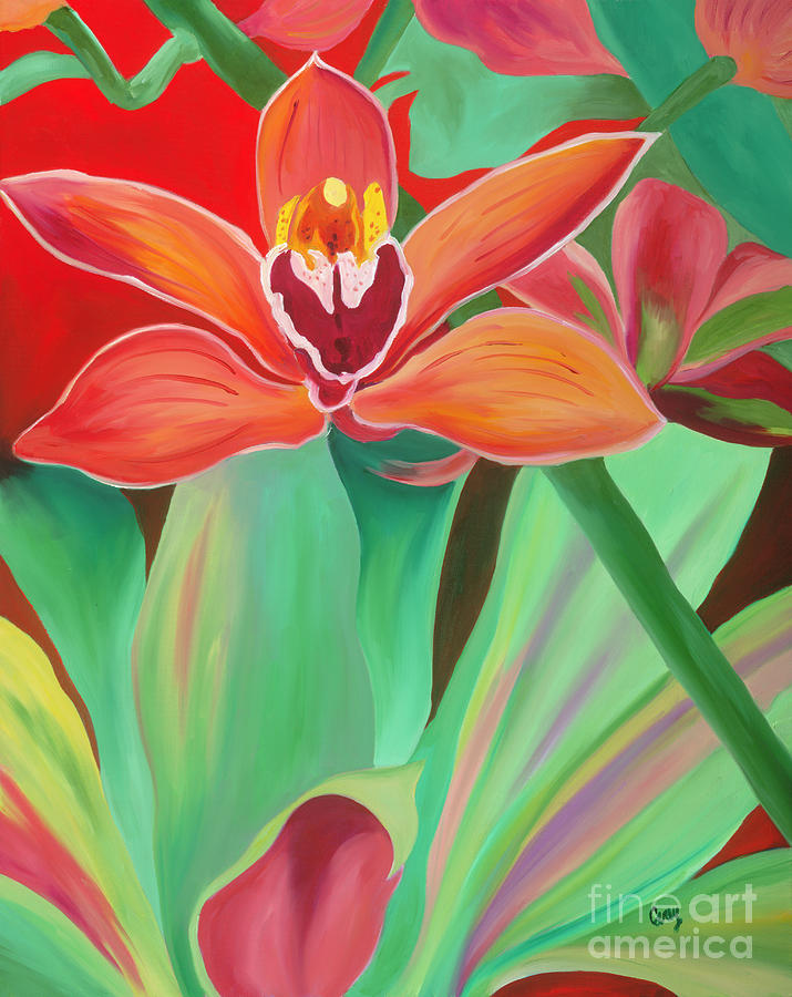 Red island Orchid Painting by Cathy Carey