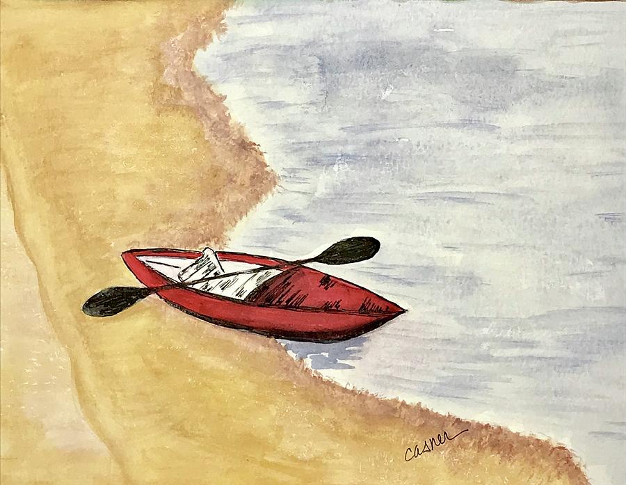 Red Kayak  2020 Painting by Colleen Casner
