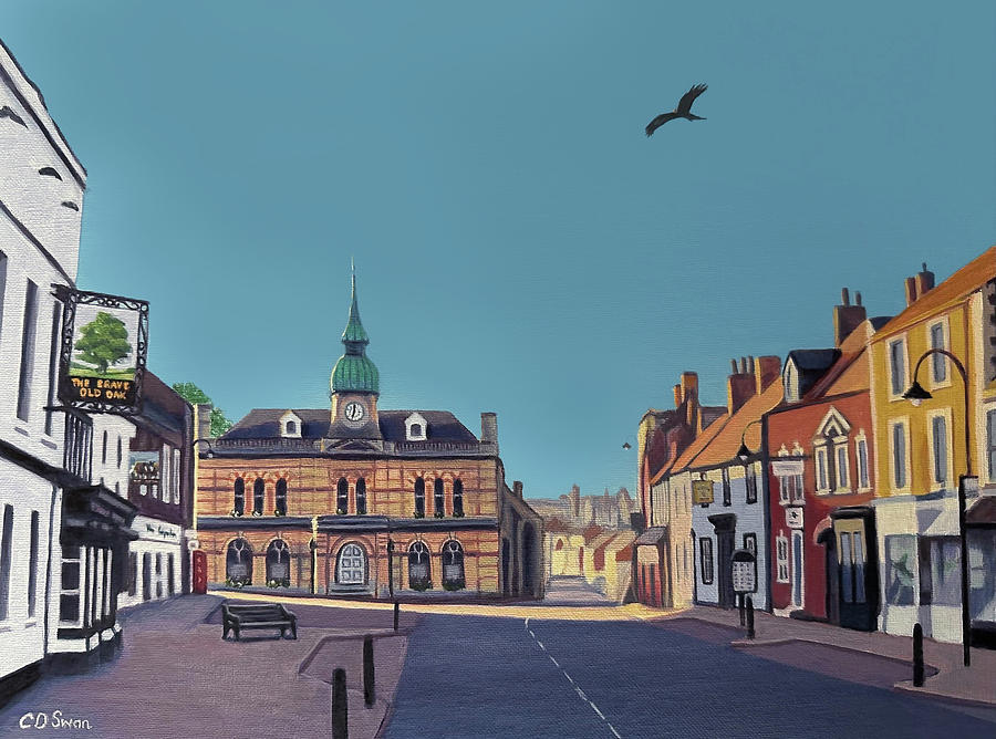 Red Kite over Towcester High Street Painting by Caroline Swan