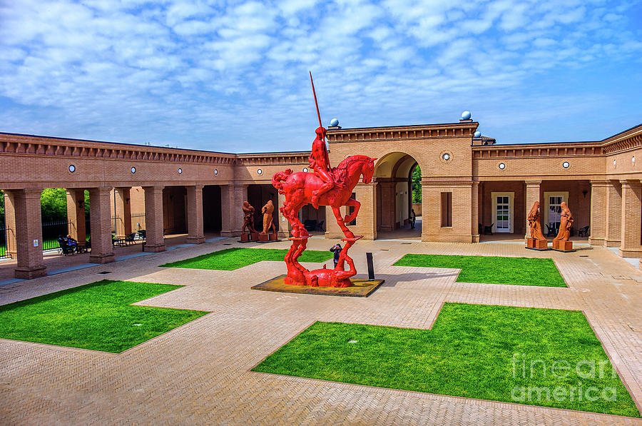 red knight and horse with plaza background at the Masone Labyrinth Museum in Fontanellato - Parma - Italy Photograph by Luca Lorenzelli