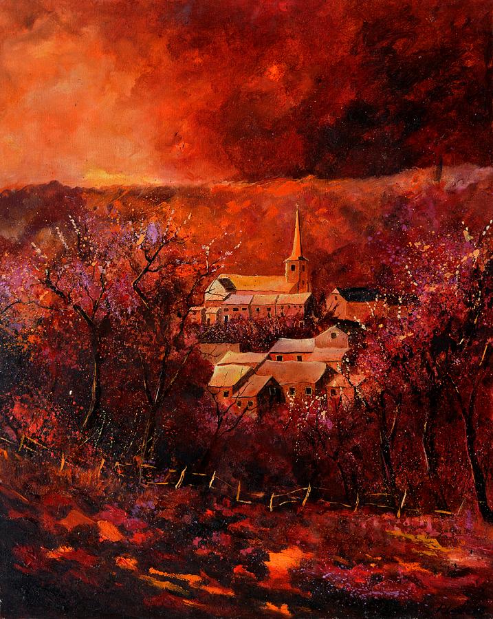 Red landscape Painting by Pol Ledent