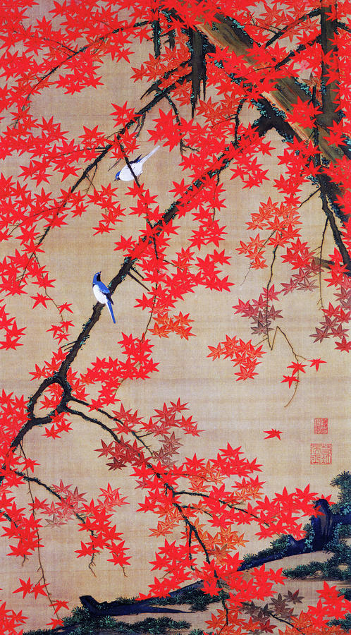 Red leaves and Birds - Digital Remastered Edition Painting by Ito Jakuchu