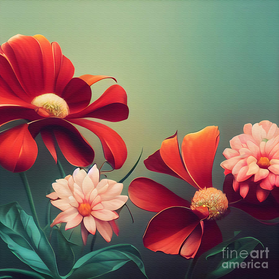 Red leaves and blooms Digital Art by Jirka Svetlik