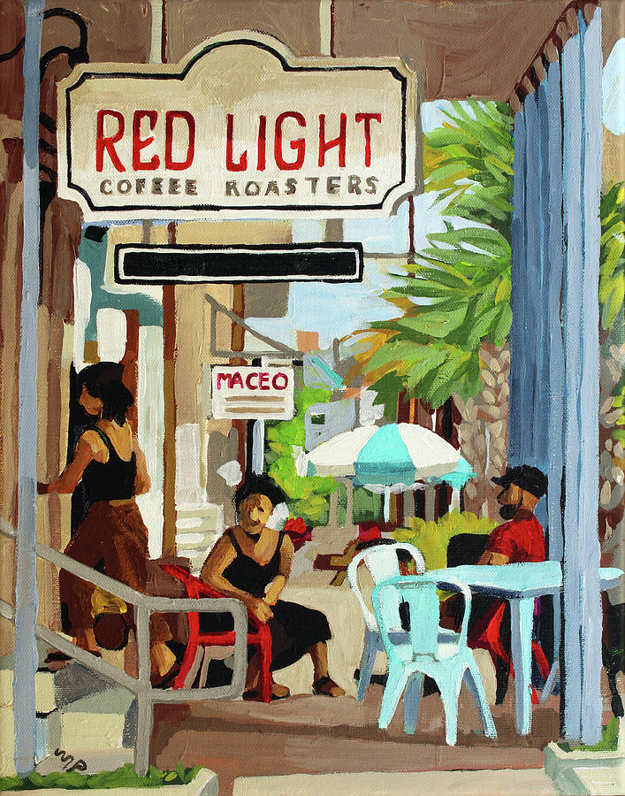 Red Light Coffee Painting by Melinda Patrick