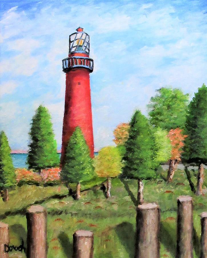 Red Lighthouse Painting by Gregory Dorosh