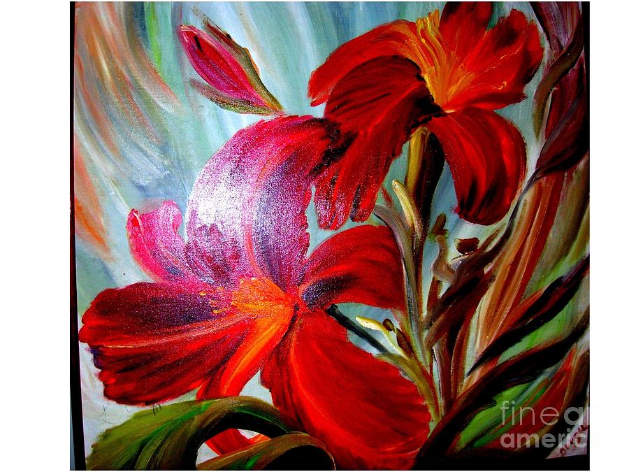 Red Lilies Painting by Duygu Kivanc