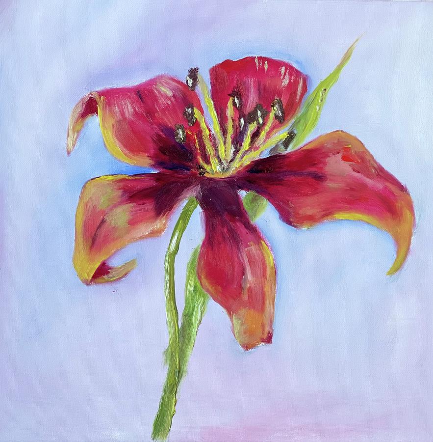 Red lily  Painting by Tetiana Bielkina