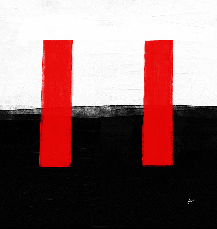 Red Lines - Modern Minimalist Abstract Painting in Black White And Red Painting by iAbstractArt