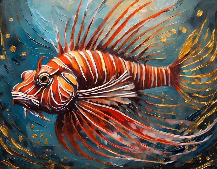 Red Lionfish Mixed Media by Susan Rydberg