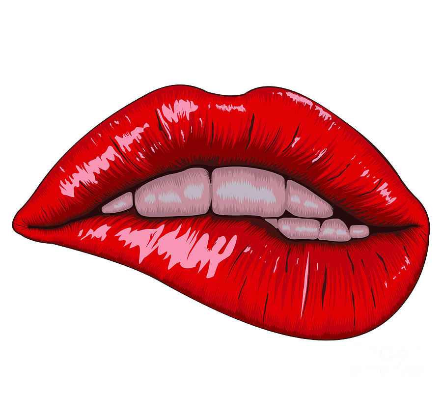 Red Lips Biting Lip Digital Art by Noirty Designs Pixels