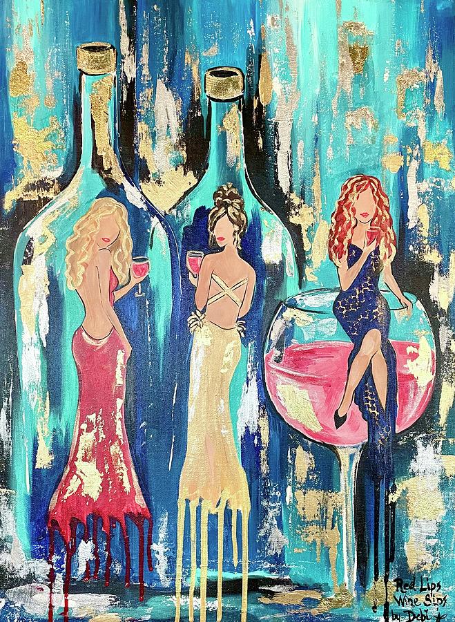 Red Lips, Wine Sips Painting by Debi Starr