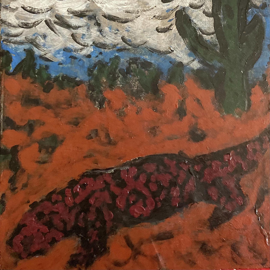 Red Lizard in the Desert Mixed Media by Bencasso Barnesquiat