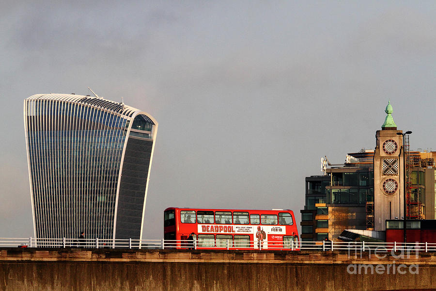 Red London Bus Passing the Walkie Talkie Building Photograph by James Brunker