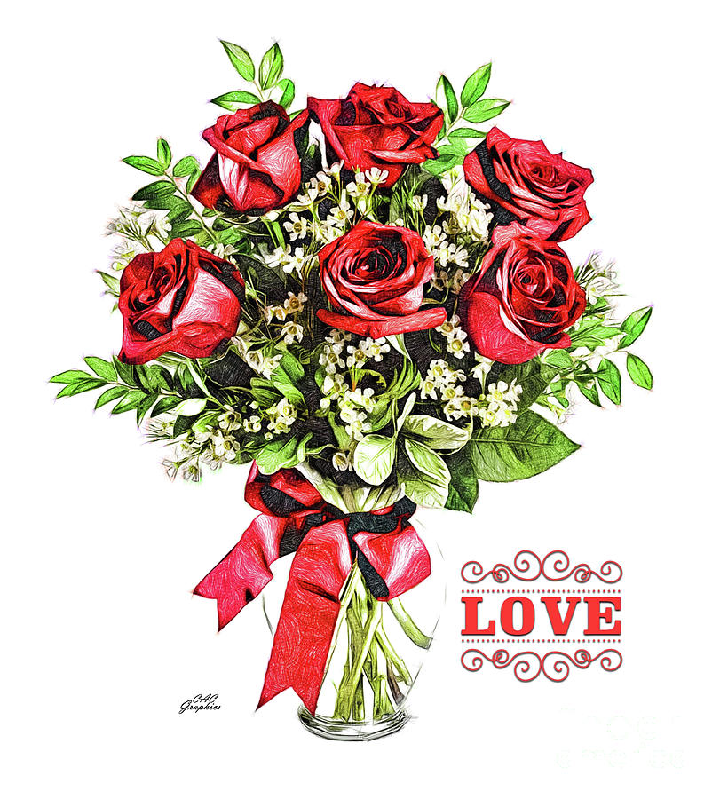 Red Love Roses Digital Art by CAC Graphics