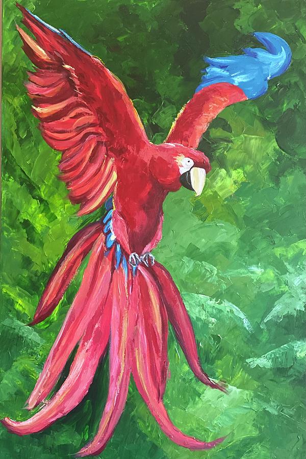 Red Macaw Painting by Barbara Robles-Smaller