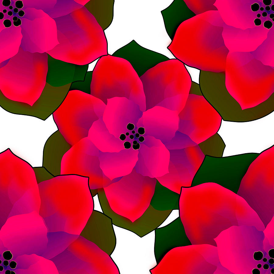 Red Magenta Floral Continues Pattern Digital Art by Delynn Addams