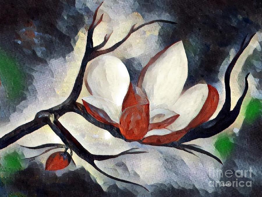 Red Magnolia Blossom Painting by Eloise Schneider Mote