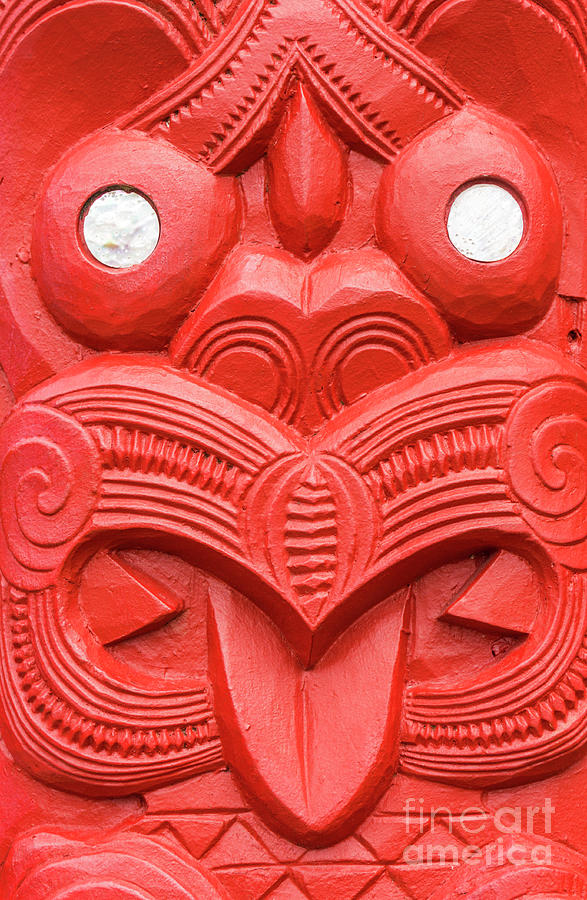 Rotorua Photograph - Red Maori carving, Whakarewarewa, New Zealand  by Neale And Judith Clark