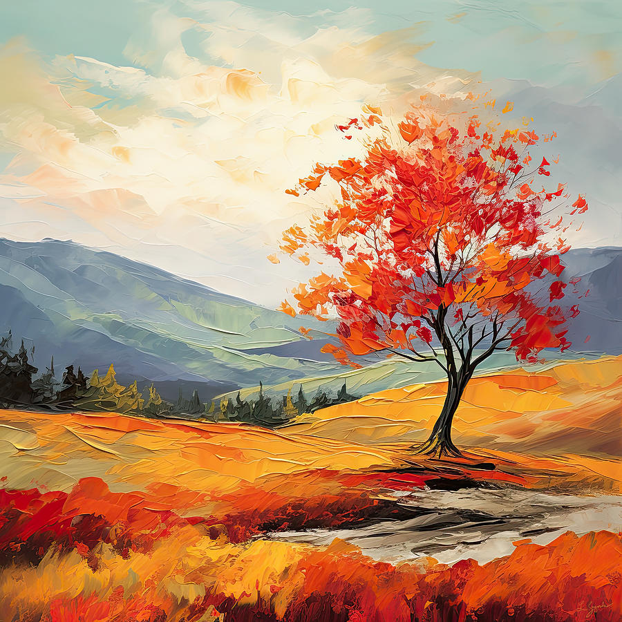 Red Maple Rhapsody - Maple Tree Art Painting by Lourry Legarde