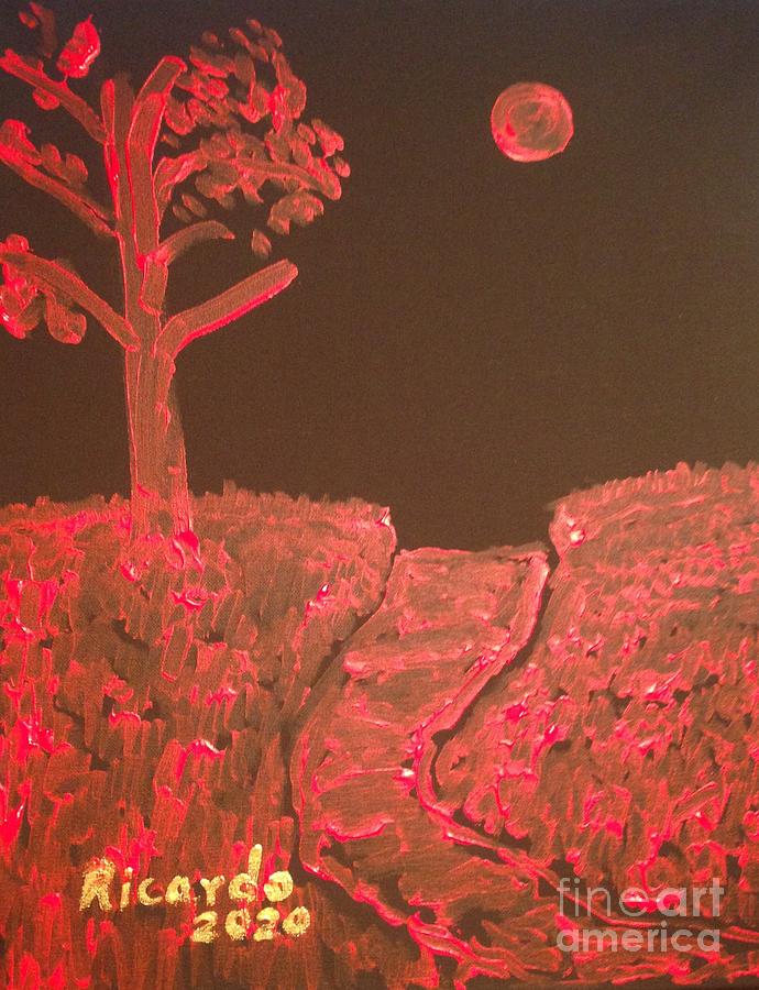 Red Moon over The Red Planet Mars Painting by Richard W Linford