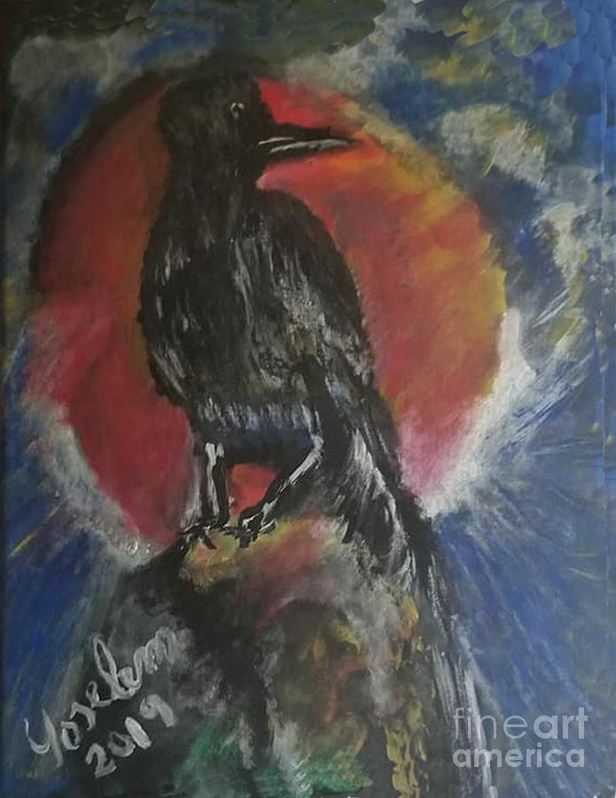 Red Moon Raven Painting