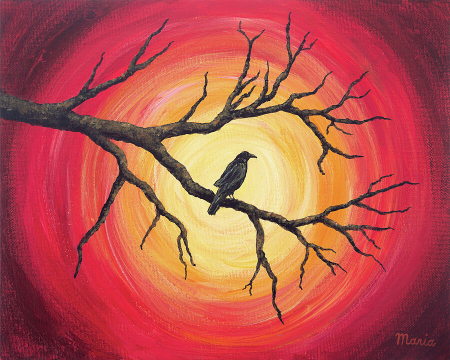 Red Moon Raven Painting by Maria Meester