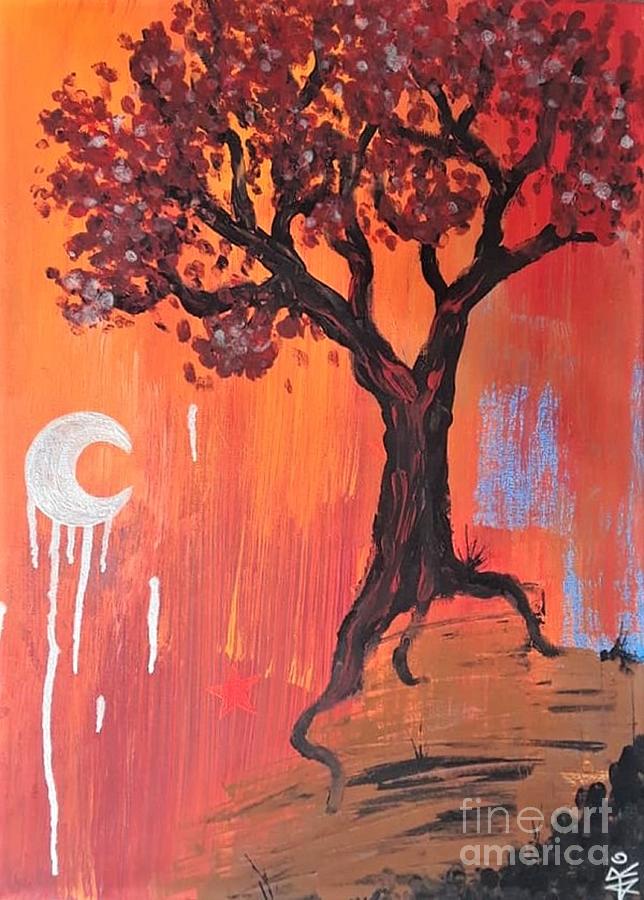 Red Moon Rise Painting by April Reilly