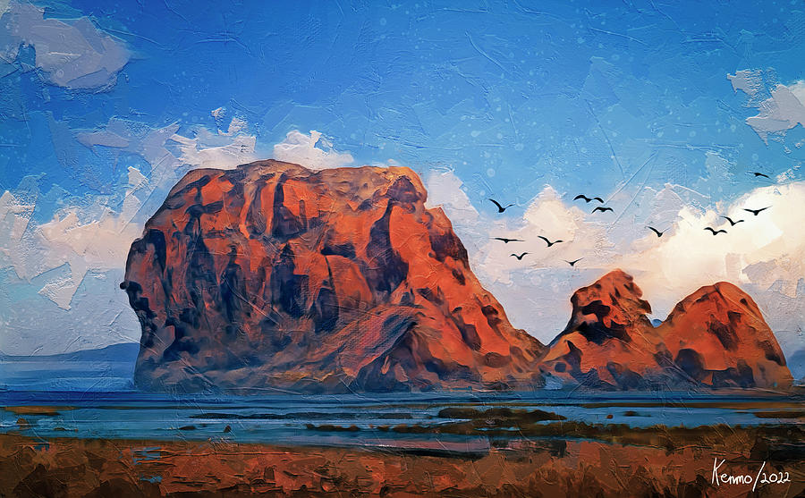 Red Mountain by the Sea Digital Art by Ken Morris