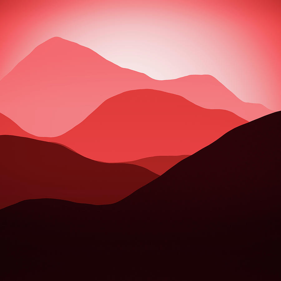 Red Mountain Range Abstract Minimalist Landscape Digital Art by Matthias Hauser