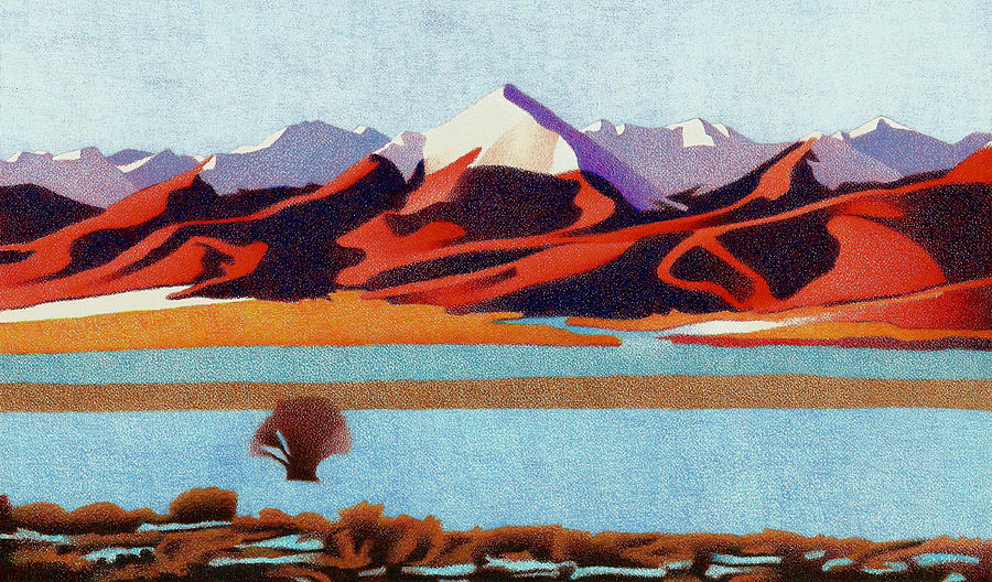 Red Mountain Range Drawing by Dan Miller