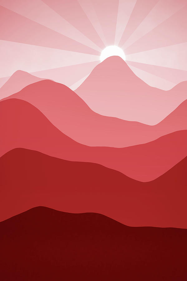 Red Mountain Range Sunrise Abstract Minimalism Digital Art by Matthias Hauser