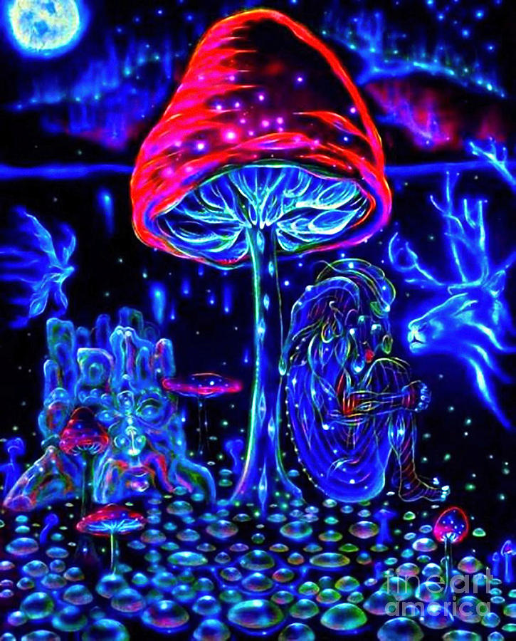 Mushroom Digital Art - Red Mushrooms Black Light  by Trindira A